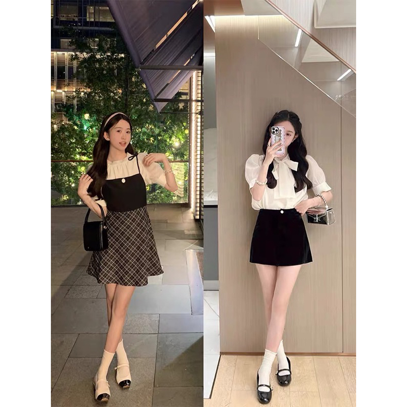 ÁO tơ cổ nơ tay phồng hàng 2 lớp phong cách tiểu thư AmineyShop