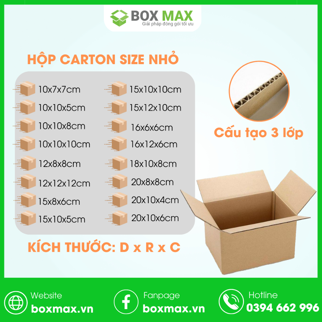 Hộp carton gói hàng nhiều kích thước nhỏ - đóng gói hàng mỹ phẩm, phụ kiện