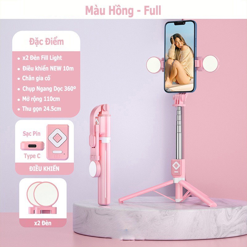 Gậy chụp ảnh 3 chân B11S thế hệ mới, có đèn led trợ sáng, Gậy selfie chụp hình, tự sướng,bluetooth điều khiển từ xa