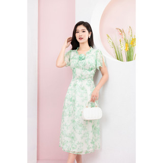 Đầm Maxi Tơ Hoa dl2371 Dài Qua Gối may 2 lớp lót tinh tế cho nàng dạo phố đi biển mặc đi làm