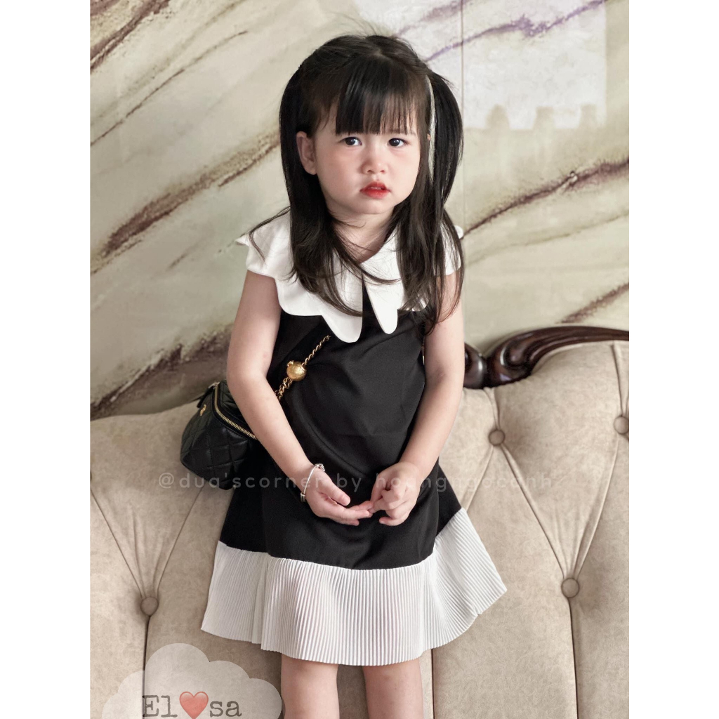 Váy bé gái - Váy Đuôi Cá Cổ Sóng 2 Màu Hồng -Đen Xinh Xắn Dễ Thương cho bé 1-8 Tuổi