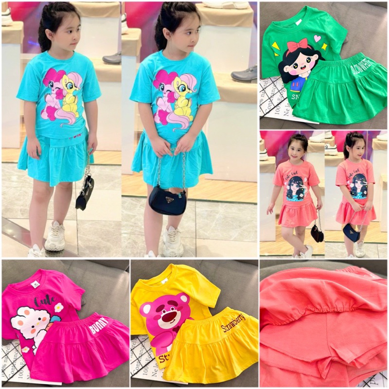 (9-21kg) mẫu mới giá rẻ -sét áo và chân váy (có quần bên trong chân váy), thun coton co giãn (701)