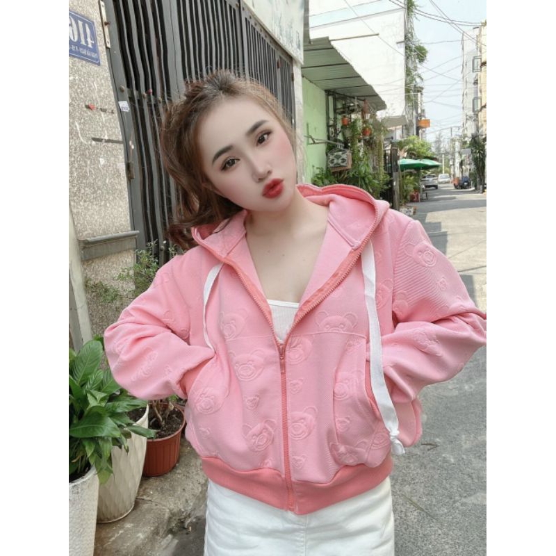 Khoác gấu dập nổi tay xỏ ngón chống nắng hottrend