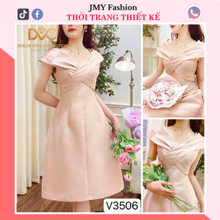V3506 Váy đầm tafta nude hồng tiểu thư váy tafta dự tiệc xếp ly ngực sang chảnh