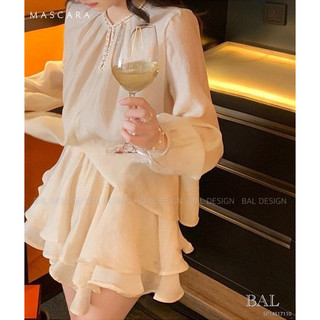 Set áo tơ dài tay phối chân váy bèo