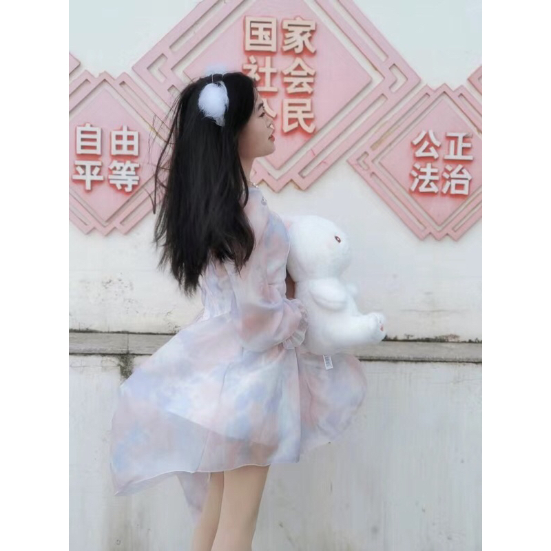 Đầm váy công chúa màu trời loang tà váy dài bồng bềnh FOOTMADE