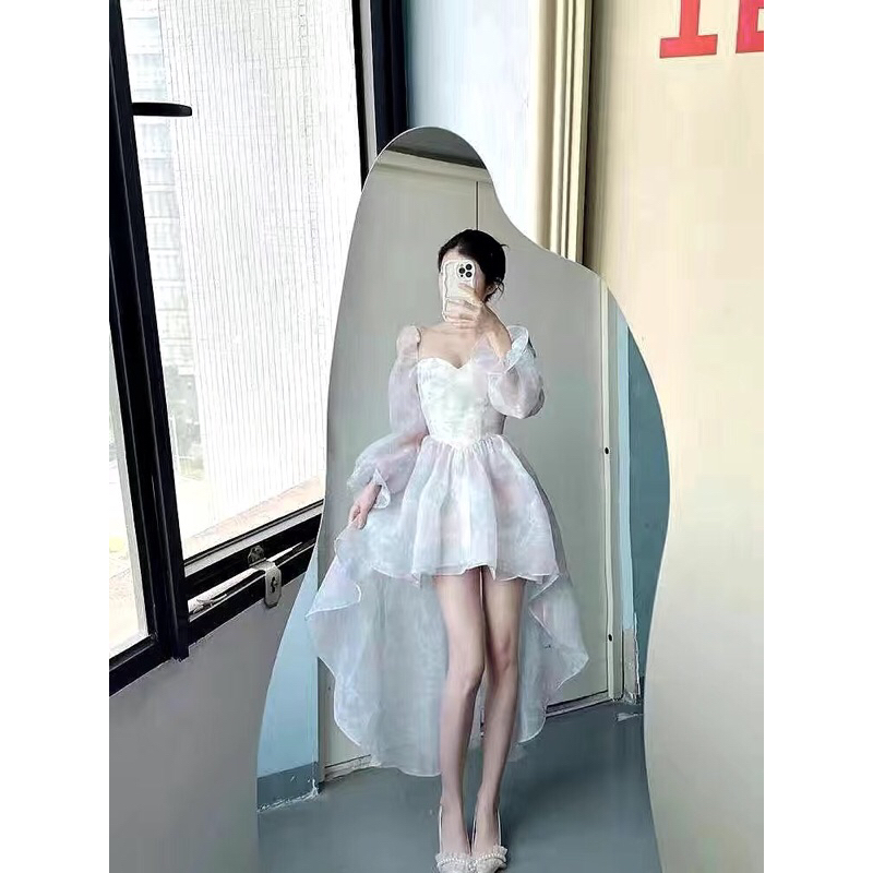 Đầm váy công chúa màu trời loang tà váy dài bồng bềnh FOOTMADE