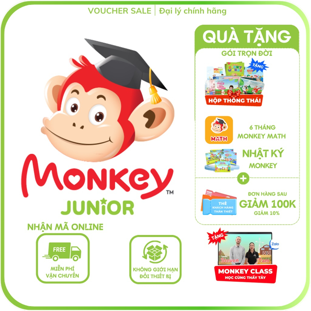 Toàn quốc [E-voucher] 01 Mã học tiếng Anh tại phần mềm Monkey Junior và quà tặng