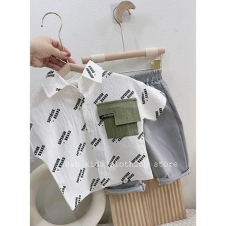 Set sơ mi chữ super bé trai