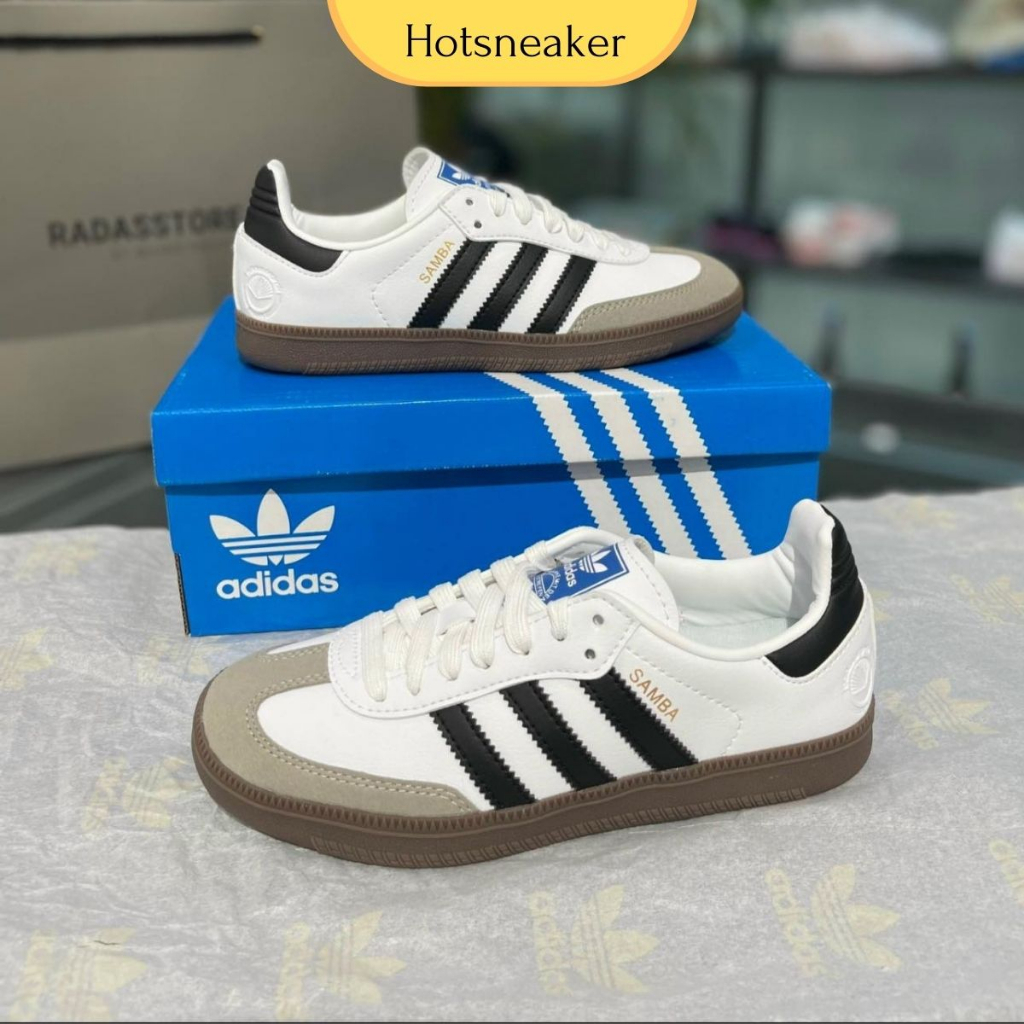 Giày Sneaker Nam Nữ Adidas Samba Trắng Vạch Đen (tặng vớ+fullbox)