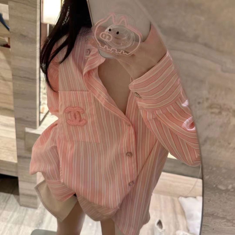 Áo Sơmi Kẻ Hồng Cha.nel Siu Cấp