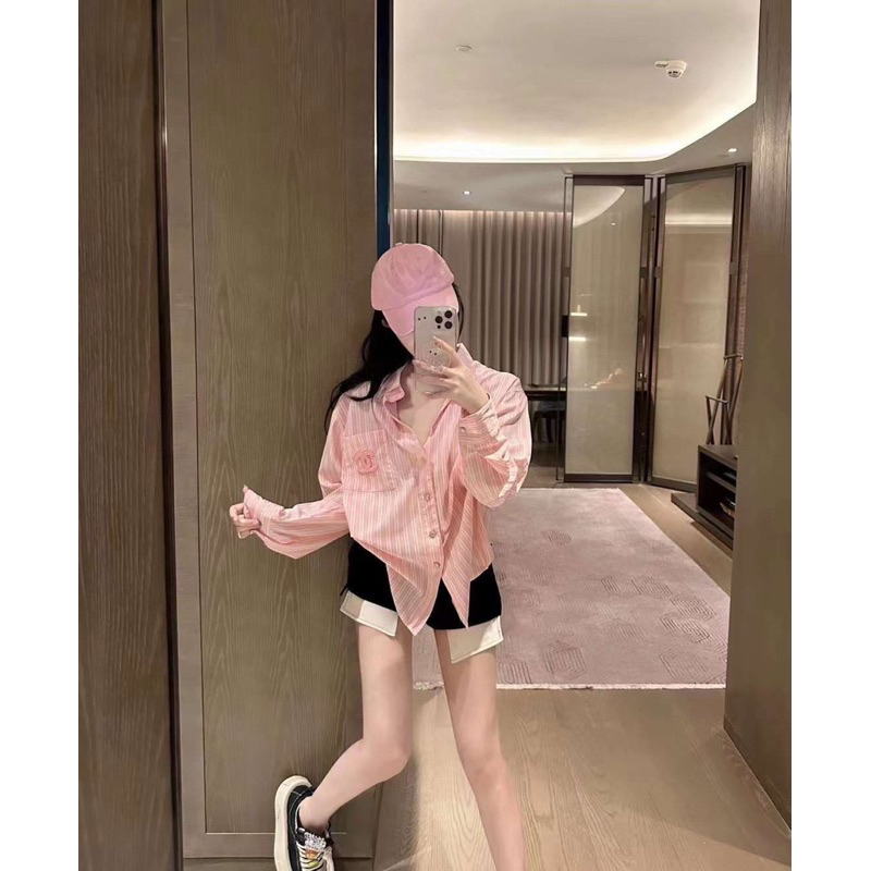 Áo Sơmi Kẻ Hồng Cha.nel Siu Cấp