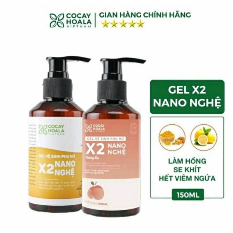 Dung Dịch Vệ Sinh Phụ Nữ Hồng Mịn Se Khít Gel X2 Nano Nghệ Cocayhoala 150ml