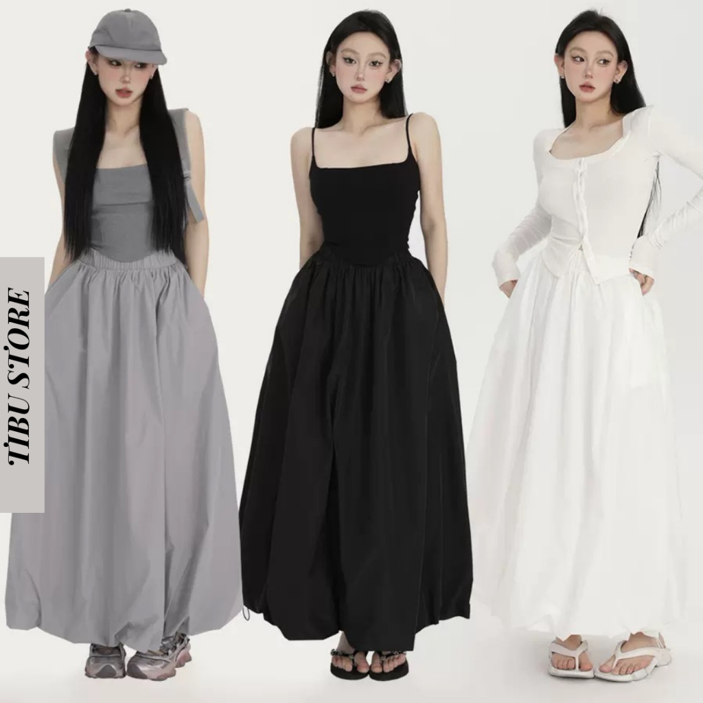 Chân Váy Dài Chữ A Lưng Cao Màu Trơn TIBU Chân Váy Midi Dáng Bí Phong Cách Hàn Quốc Thể Thao Hot Trend 2023 Dễ Phối Đồ