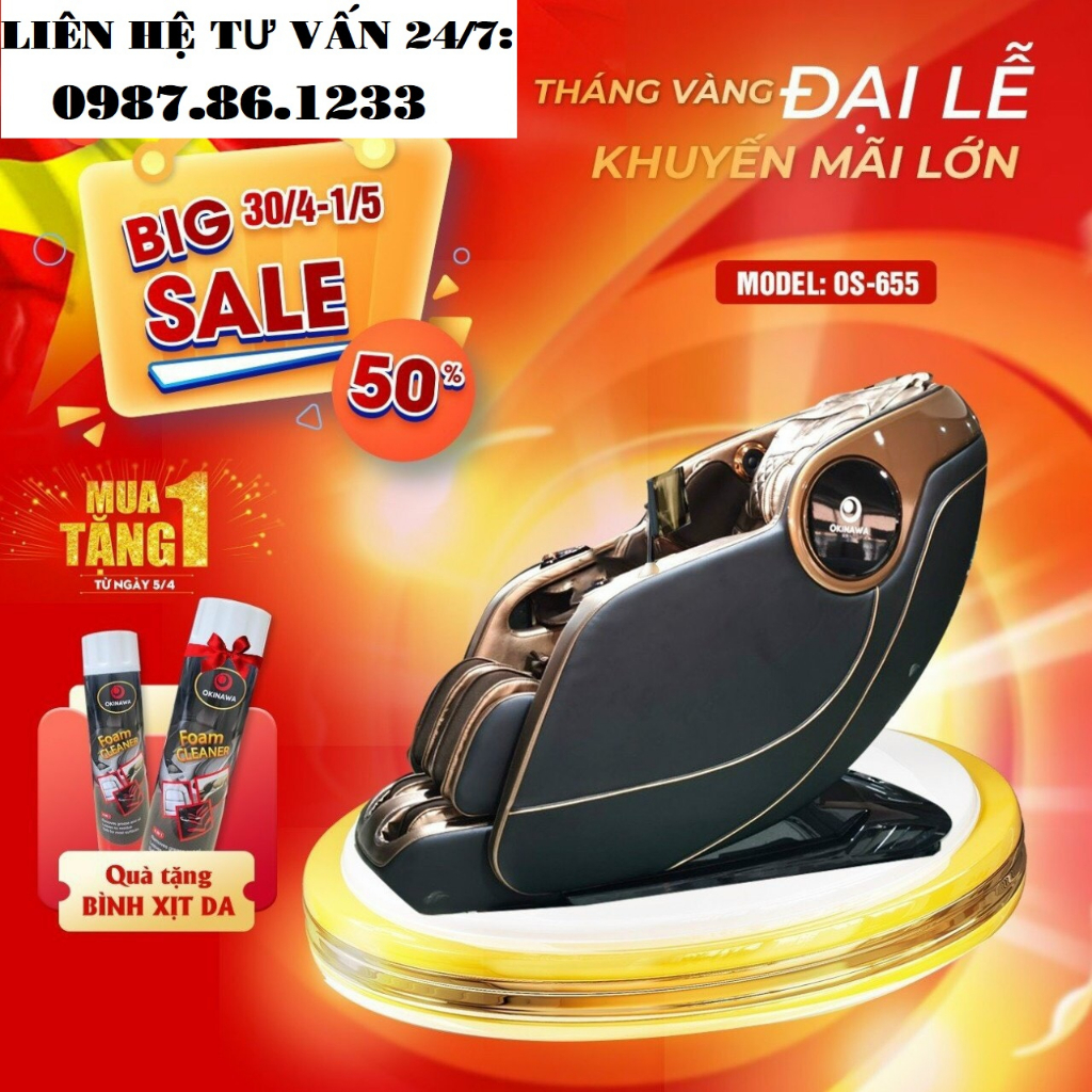 {SALE 50% - TẶNG QUÀ - FREESHIP} Ghế Massage Toàn Thân Nhật Bản Okinawa OS 606 - Massage 5D, điều khiển giọng nói
