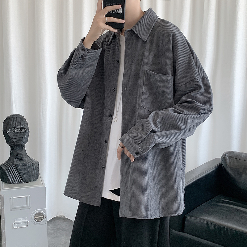 Áo sơ mi dài tay MENSWEAR, SƠ MI nam nữ dáng rộng cao cấp vải nhung tăm có túi trước ngực | BigBuy360 - bigbuy360.vn