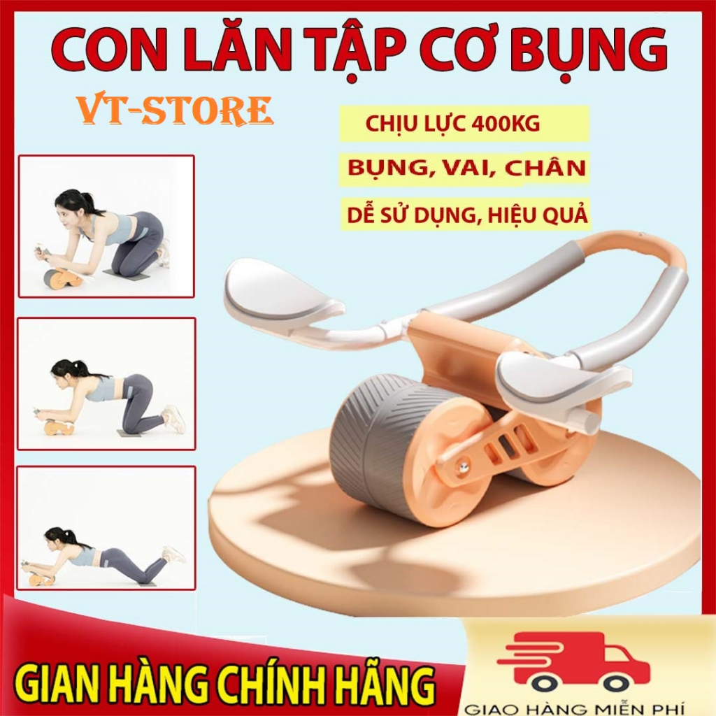 Con lăn tập cơ bụng 4 bánh có vân chống trượt, dụng cụ tập gym