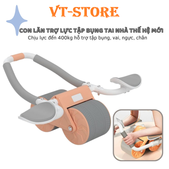 Con lăn tập cơ bụng 4 bánh có vân chống trượt, dụng cụ tập gym