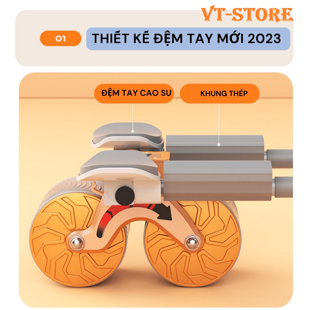 Con lăn trợ lực tập bụng tại nhà thế hệ mới 2 bánh thiết kế mới có chỗ để tay tiện dụng, dụng cụ máy lăng tập cơ bụng