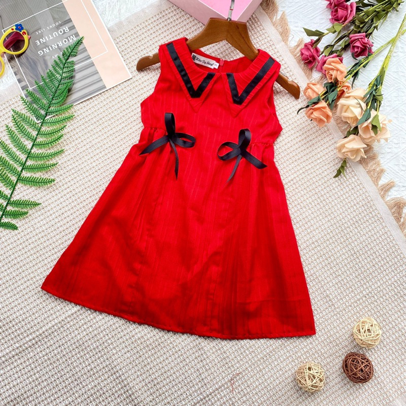 Đầm đỏ cổ tròn chất mềm mát mặc xinh HANDYKIDS