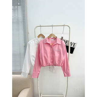 (Có sẵn) Áo sơ mi croptop dài tay rút eo