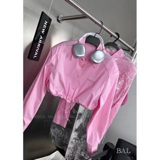 (Có sẵn) Áo sơ mi croptop dài tay rút eo