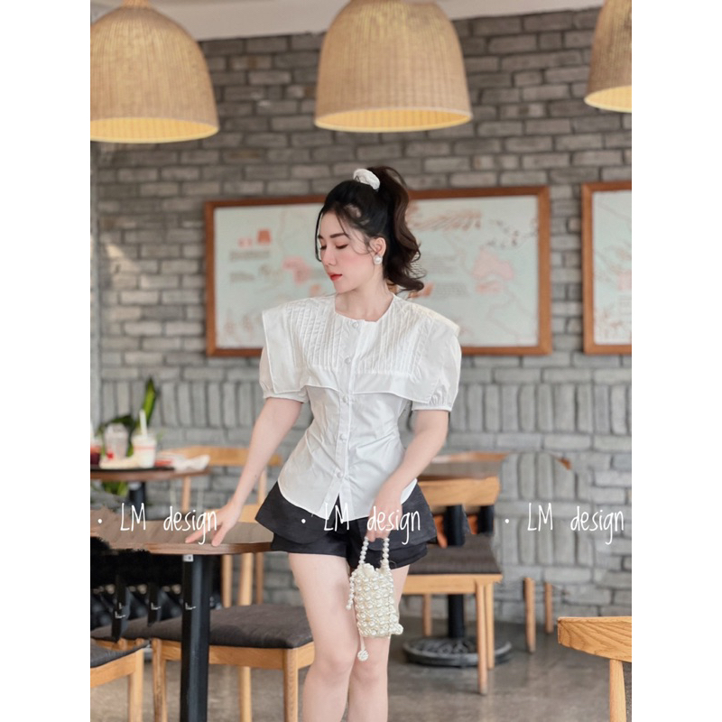 ÁO KIỂU SƠ MI THÔ XẾP LY CỔ VUÔNG NƠ EO CHẤT ĐẸP MS17677