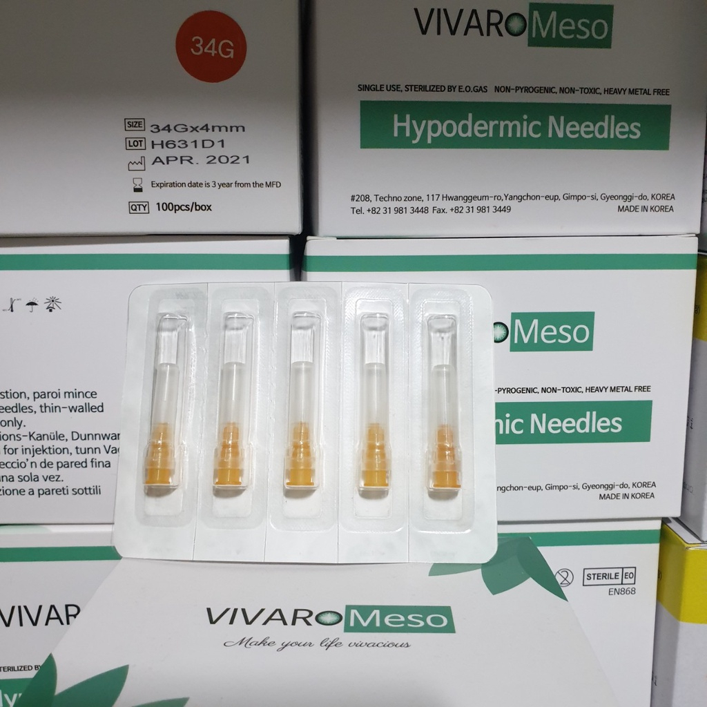 50 đầu kim meso 34G 4mm Hàn Quốc, tiêm meso căng bóng