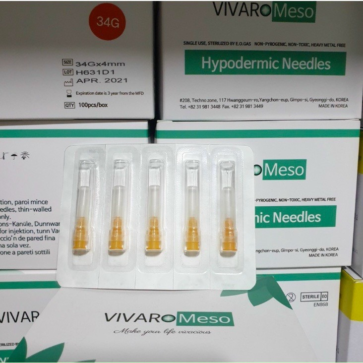 50 đầu kim meso 34G 4mm Hàn Quốc, tiêm meso căng bóng