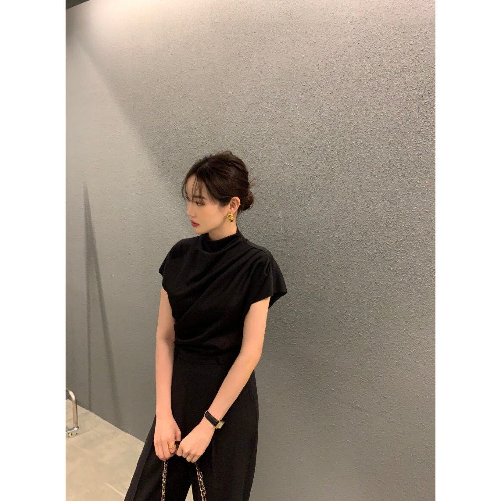 Áo Thun Cộc Tay Nhún Vai Cổ 3 Phân Siêu Xinh