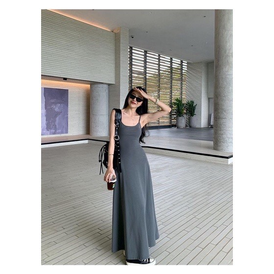 Đầm Hai Dây Maxi Nữ, Dáng Dài 2 Màu Thun Tăm Lạnh Cực Tôn Dáng