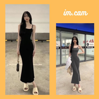 Đầm Body Nữ Dáng Dài Đuôi Cá Len Tăm, Váy ôm body sexy Hai Dây 2 Màu tôn dáng cực đỉnh