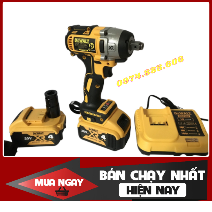 Máy Siết Bulong Dewat 20V DCF-887, Máy bắn bulong Động Cơ Không ChổI Than Hàng Cao Cấp 2 pin 10 cell