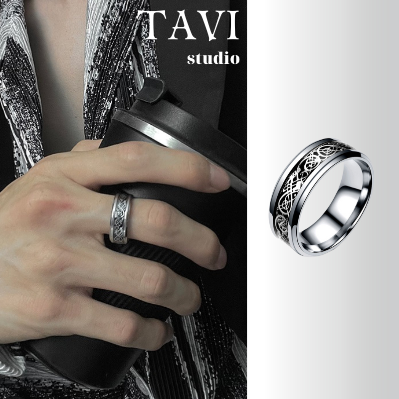 Nhẫn Nam Messy Tròn Màu Bạc Vàng Titan Không Gỉ Phụ Kiện Trang Sức Tavi Studio Nhẫn Bạc Unisex Thời Trang Nam Đơn Giản