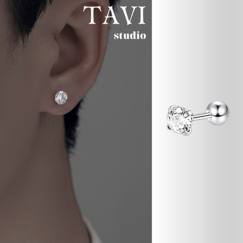 Bông Tai Mạ Bạc Đính Đá Zircon – Khuyên Xỏ Lỗ Thiết Kế Tối Giản, Phụ Kiện Sang Trọng Unisex Tavi Studio