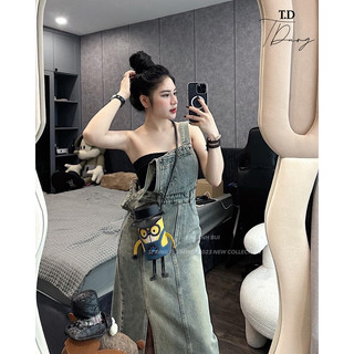 Yếm Váy Jean Xẻ Vạt Lệch KAB