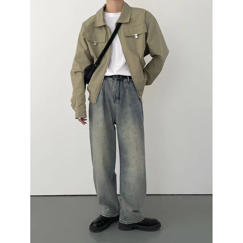 Áo khoác jacket vintage giản dị khoá 2 chiều 2 màu cho nam nữ 2023