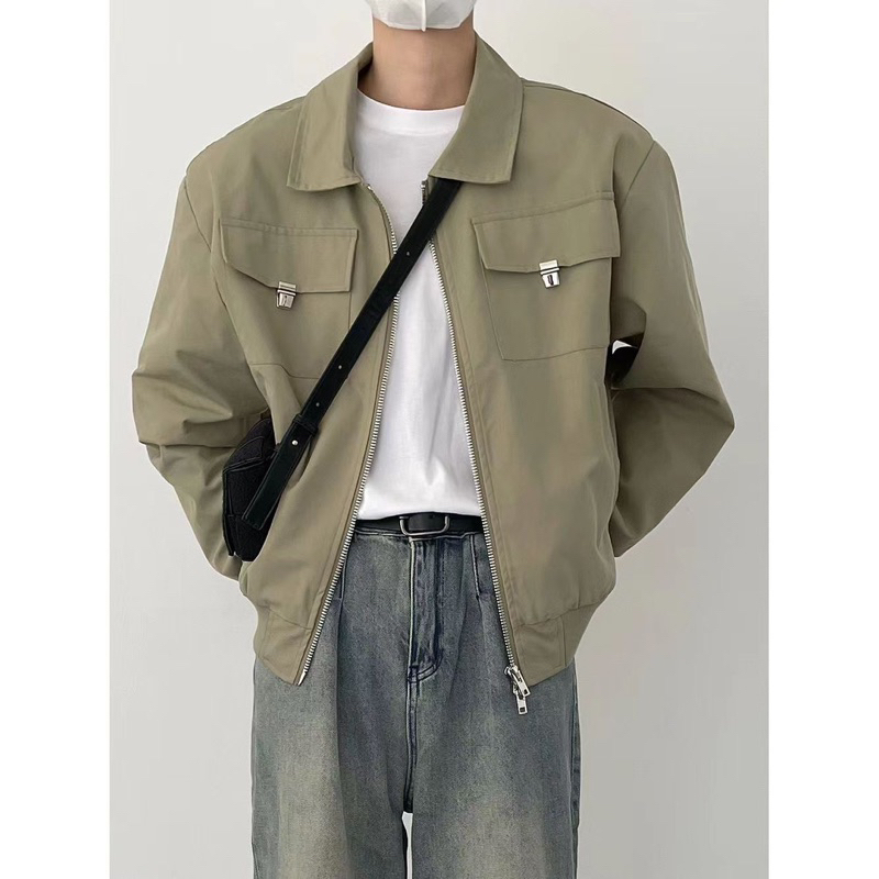 Áo khoác jacket vintage giản dị khoá 2 chiều 2 màu cho nam nữ 2023