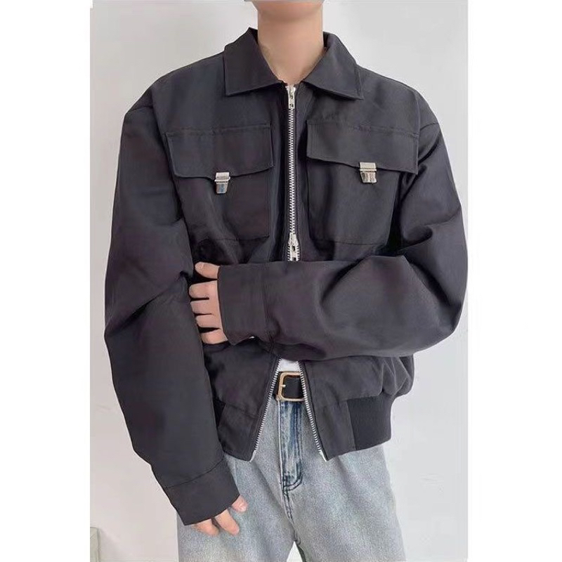 Áo khoác jacket vintage giản dị khoá 2 chiều 2 màu cho nam nữ 2023