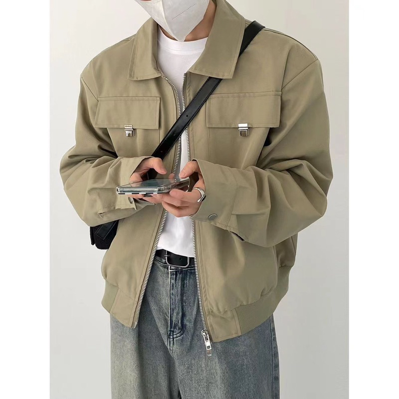 Áo khoác jacket vintage giản dị khoá 2 chiều 2 màu cho nam nữ 2023