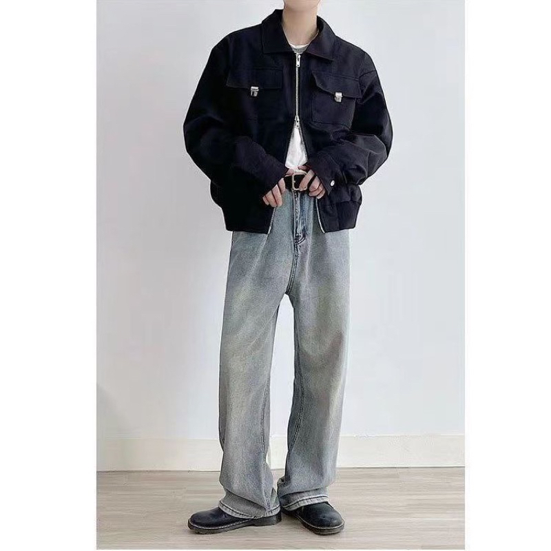 Áo khoác jacket vintage giản dị khoá 2 chiều 2 màu cho nam nữ 2023