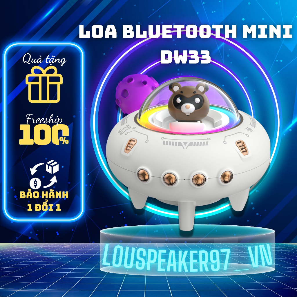 Loa bluetooth mini dw33 tàu vũ trụ âm thanh chất lượng cao đèn led 7 màu thích hợp làm quà tặng bảo hành 6 tháng