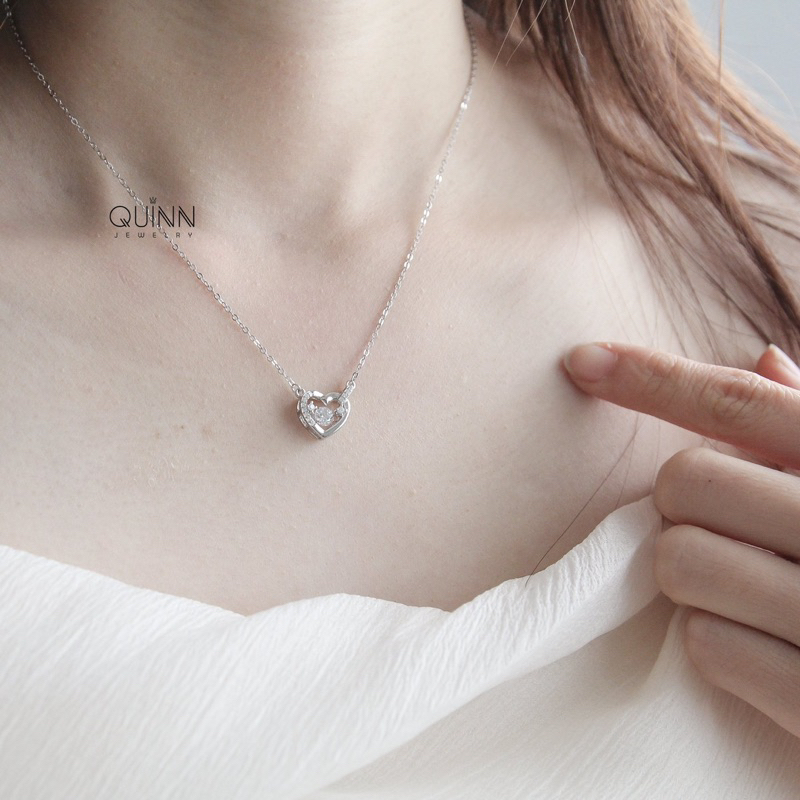 Dây chuyền bạc nữ Sweetheart, dây chuyền tim đính đá bạc 925 Quinn Jewelry