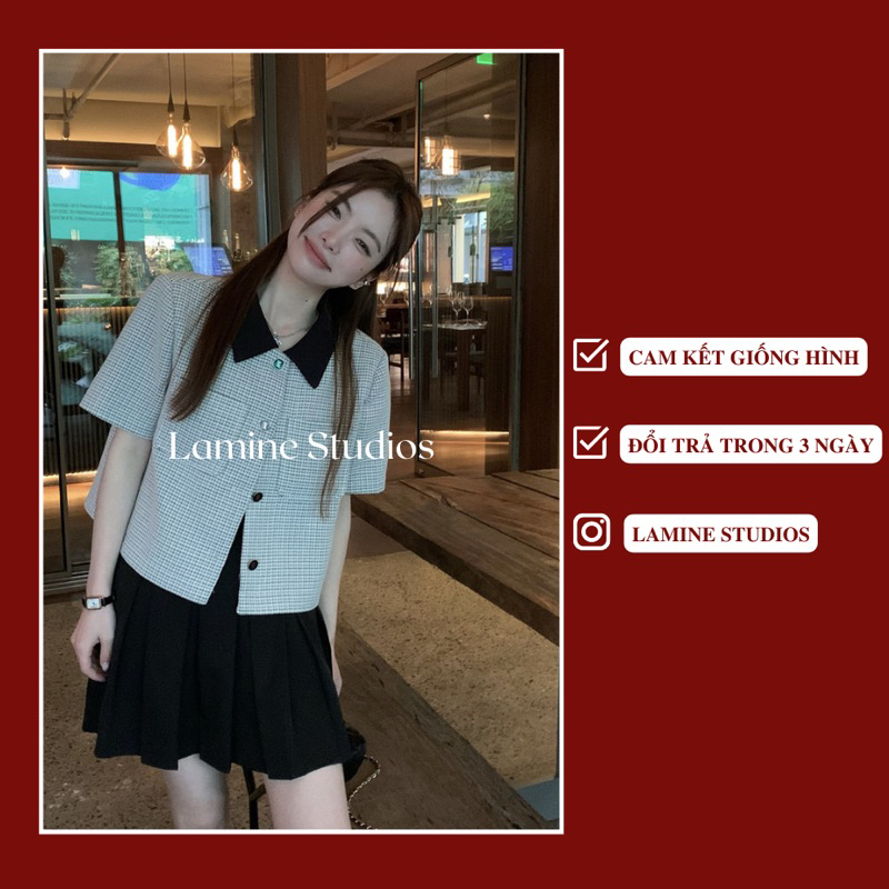 A78 Áo Khoác Tweed Dạ Cổ POLO Mùa Hè Trẻ Trung Tiểu Thư Thanh Lịch