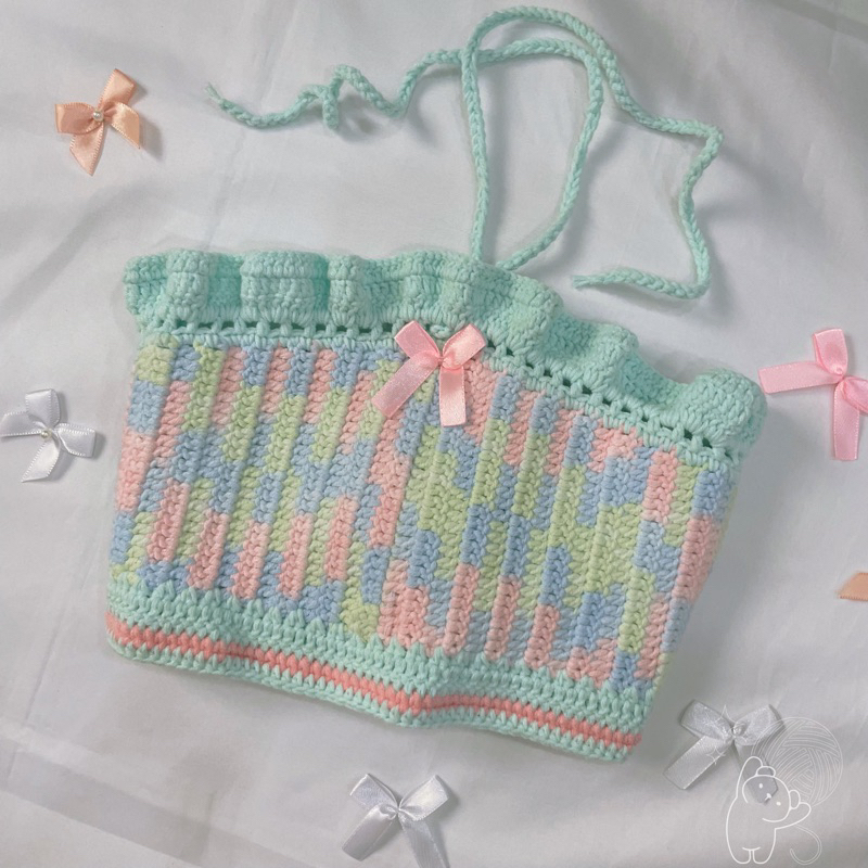 Áo croptop len Áo len móc màu loang thắt dây phía sau