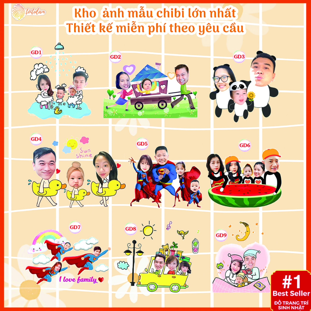 Chibi gia đình Toitulam trang trí sinh nhật thôi nôi đầy tháng cho bé