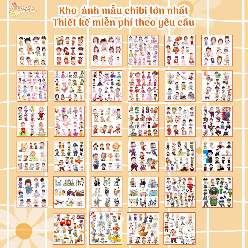 Chibi gia đình Toitulam trang trí sinh nhật thôi nôi đầy tháng cho bé