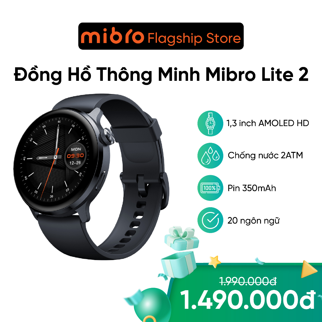 Đồng hồ thông minh Mibro Watch Lite 2 XPAW011 | Nghe gọi Bluetooth | Màn hình HD AMOLED 1.3 inch sắc nét