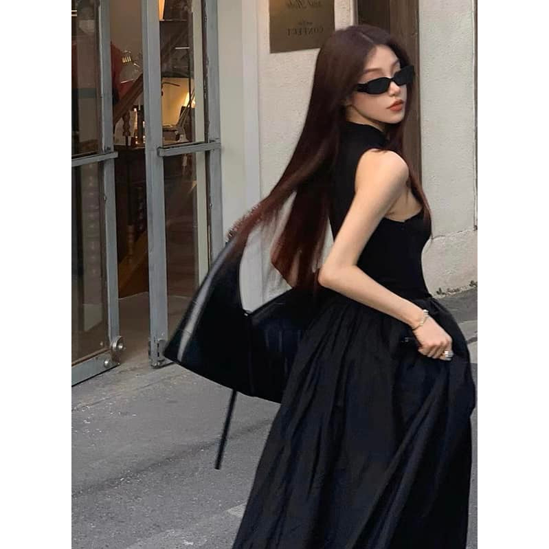 Váy Ba Lỗ Cổ Khóa Zip Nhún Ly Eo Xoè Eclipse Clothing