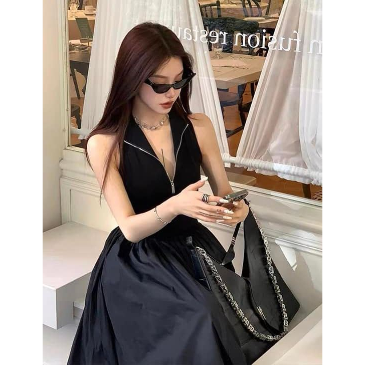 Váy Ba Lỗ Cổ Khóa Zip Nhún Ly Eo Xoè Eclipse Clothing